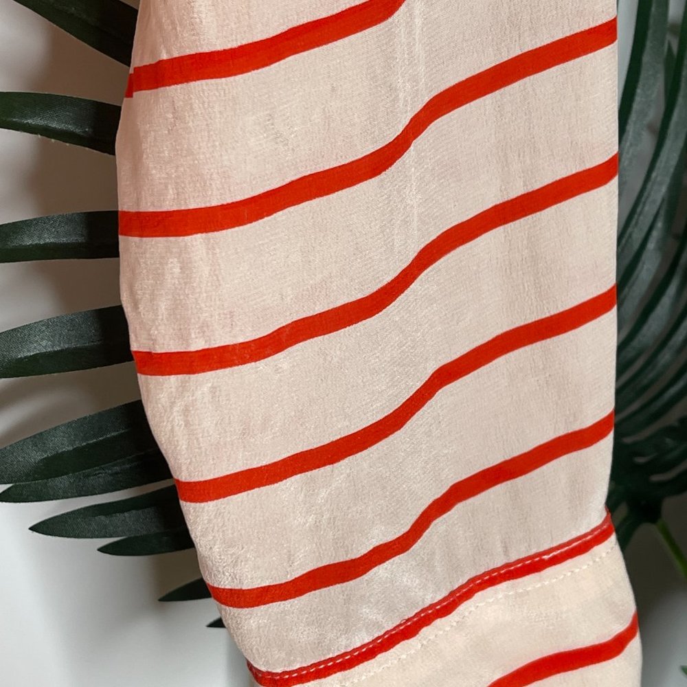 SOLD Equipment Femme Orange Striped Silk Shirt Blouse Top Size L Long Sleeve - Picture 8 of 12